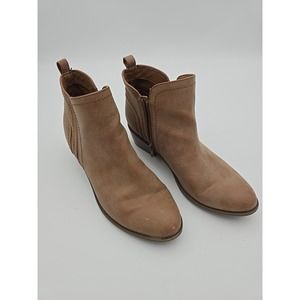 G By Guess Women's Tan Faux Leather Zip Western 1 3/4" Heel Ankle Boots Sz 8.5 M